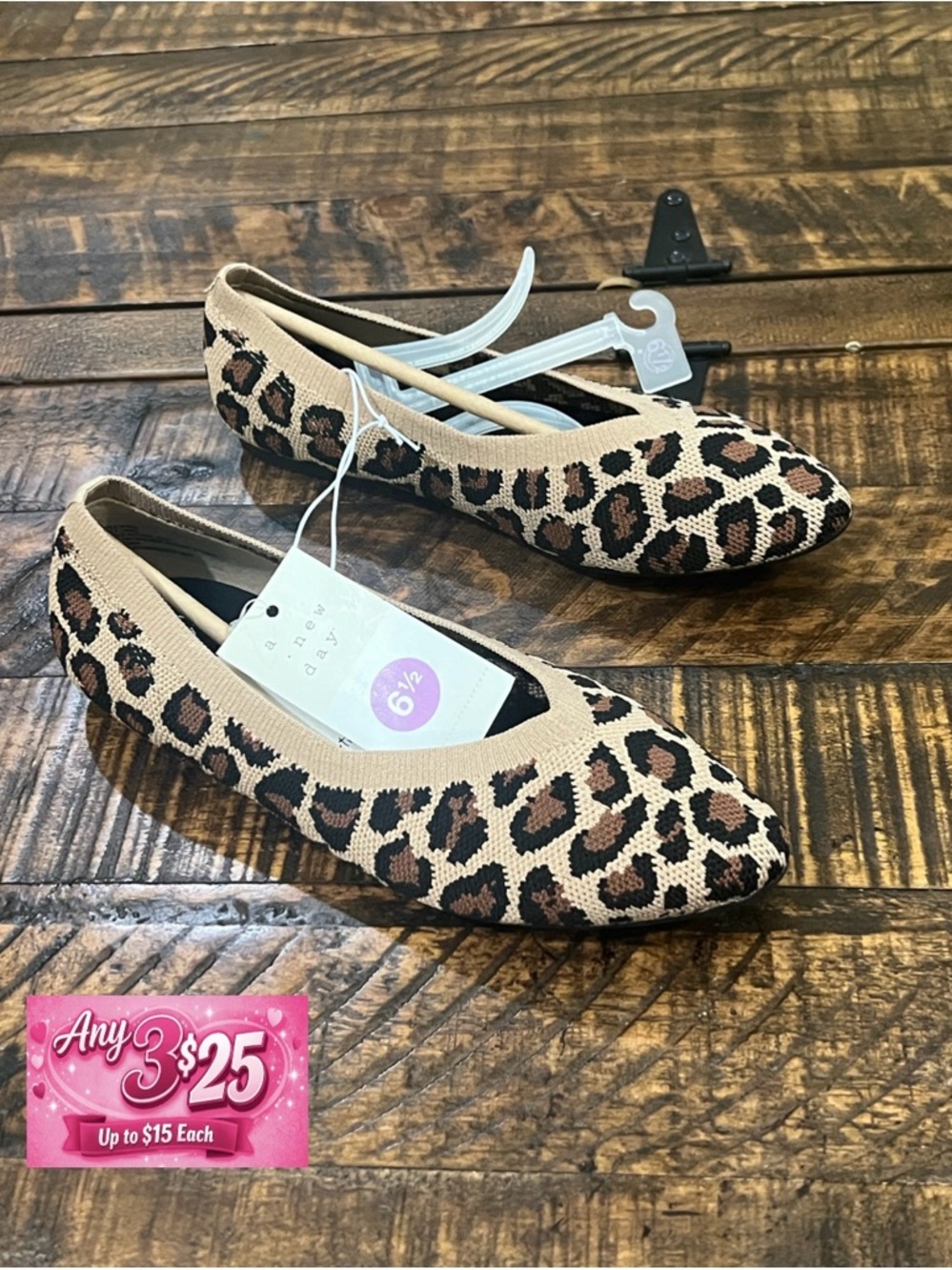 Leopard Print Women's Ballet Flats - Beige Brown